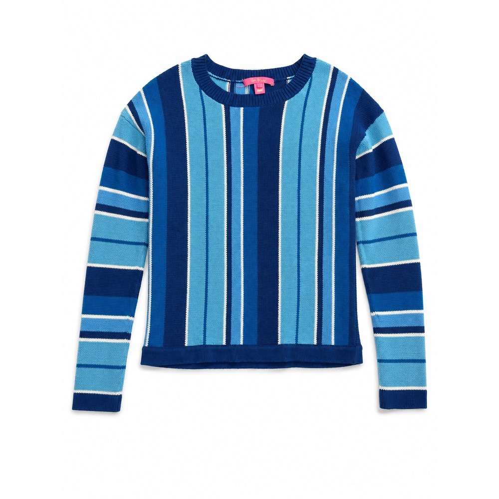 Lilly Pulitzer Blue Striped Cotton Crewneck Sweater Womens XS Vertical Stripes